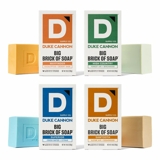 Duke Cannon Supply Co. Large Brick Bar Soap Bundle - Men's Soap with Masculine Scents - USA-Made - All Skin Types - Wayfinder, High Country, Superior, & Sawtooth - 10 oz (4 Pack)