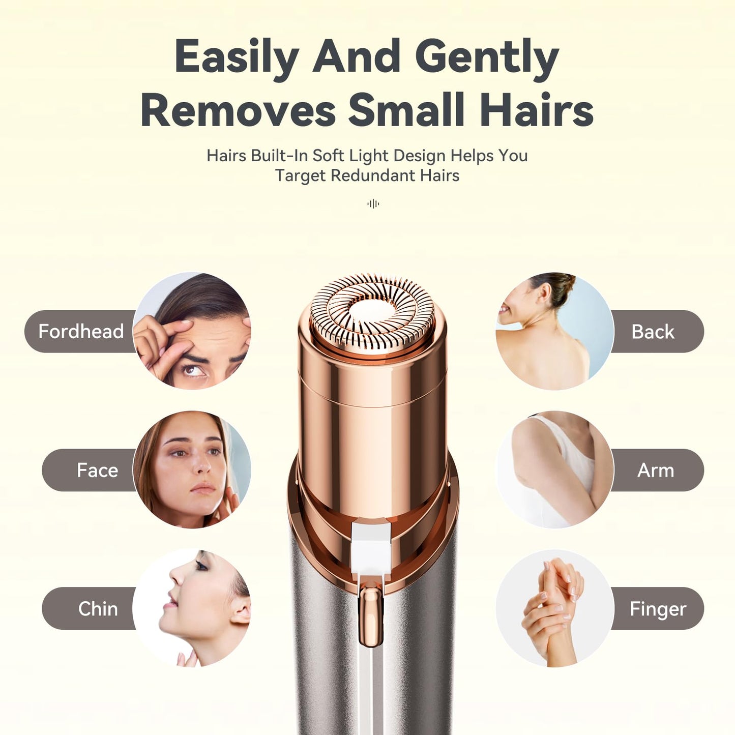 INNVO Women's Hair Remover, Long Lasting Eyeliner Pencil with Built-in Lip Balm, Rose Gold (Champagne Gold with 1 Replacement Head), Small
