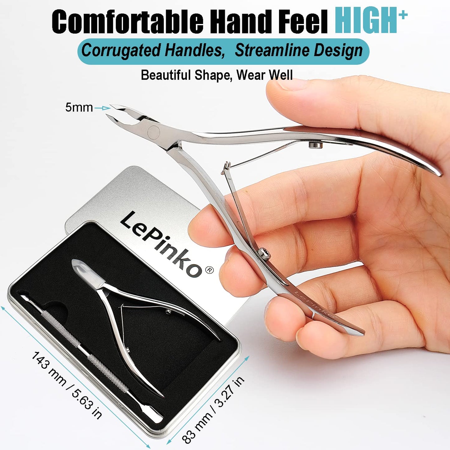 LePinko Salon-Quality Cuticle Trimmer with Cuticle Pusher and Cuticle Scissors Set