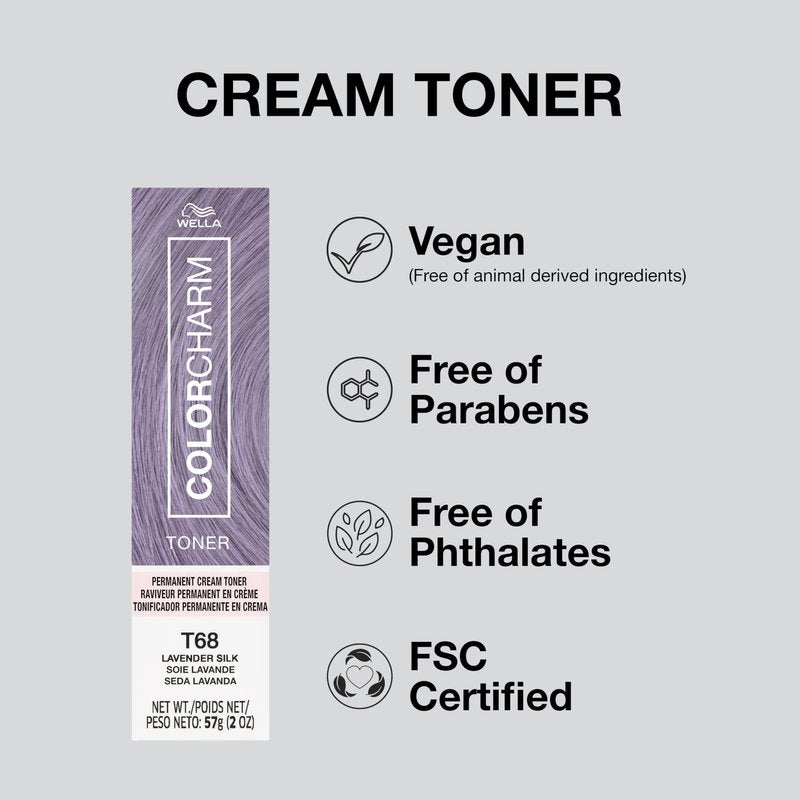 COLORCHARM Permanent Cream Toner | Neutralize Brass | Free of Animal-Derived Ingredients, Parabens & Gluten Free | T86 Radiant Lilac | 2 oz