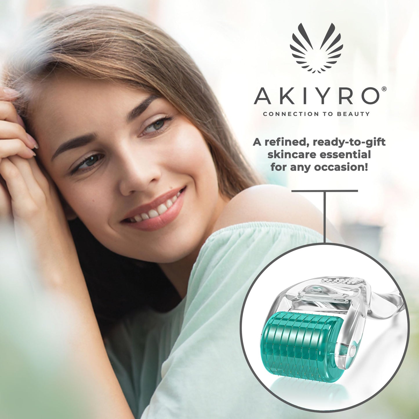 AKIYRO Derma Roller 0.30mm - Microneedle Roller with Storage Case - 192 Micro Needling Dermal Tool for Face, Beard, Scalp & Body - At Home Microneedling Skin Care for Women & Men (Green)