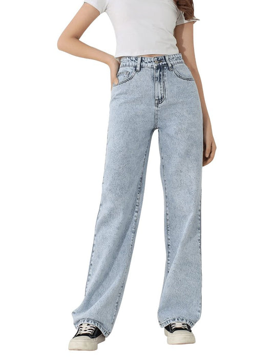SweatyRocks Girl's High Waisted Solid Straight Leg Jeans Casual Loose Denim Pants Light Wash 10-11Y