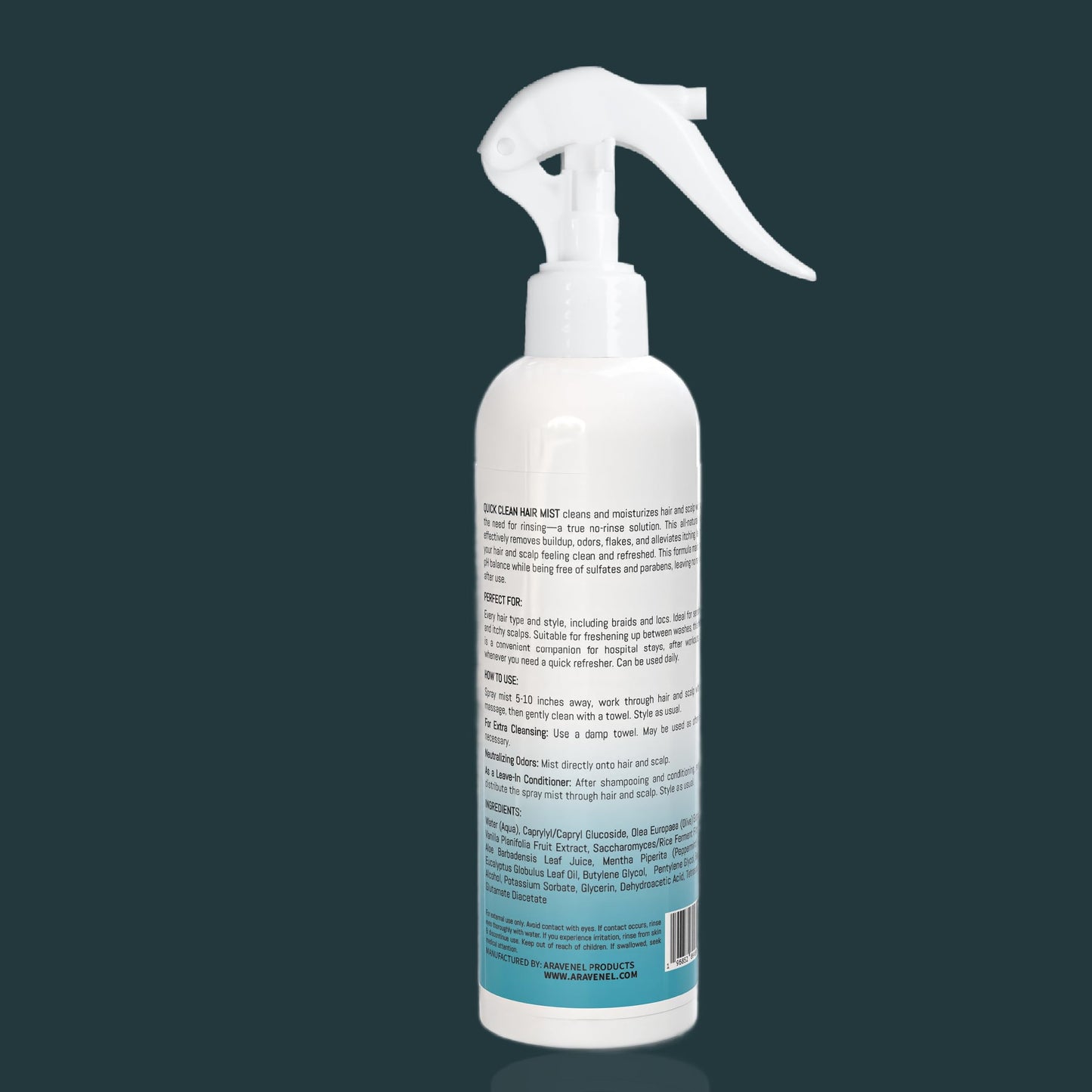 ARAVENEL Products Quick Clean Hair Mist, All Natural Formula, No Rinse Shampoo, Eliminates BuildUp, Odor, Itch & Flakes, Braids, Twists, Locs, Weaves & All Hair Types Stimulates Follicles 8oz