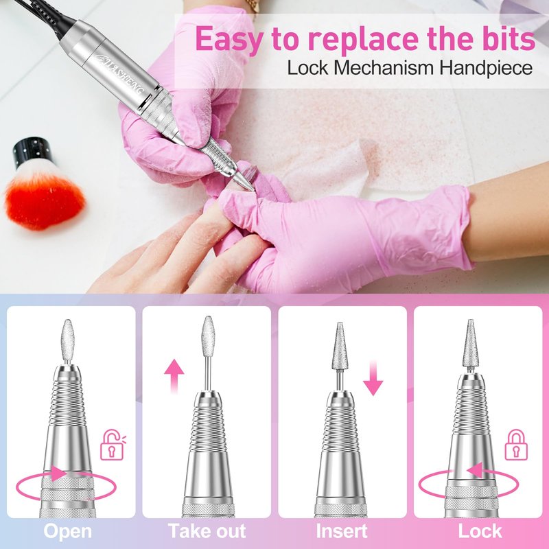Jiasheng Electric Nail Drill, 30000rpm Professional Nail Drill Machine, Compact Electrical Nail File Kit for Acrylic Gel Nails Efile Drill for Manicure and Pedicure Salon Use White