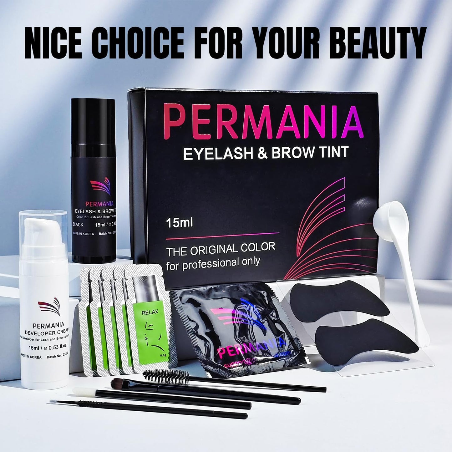 PERMANIA Lash Color Kit, Natural Black 15 ml for Lashes and Brows with Detailed Instruction Eyebrow Color for Beginners, Salon Grade