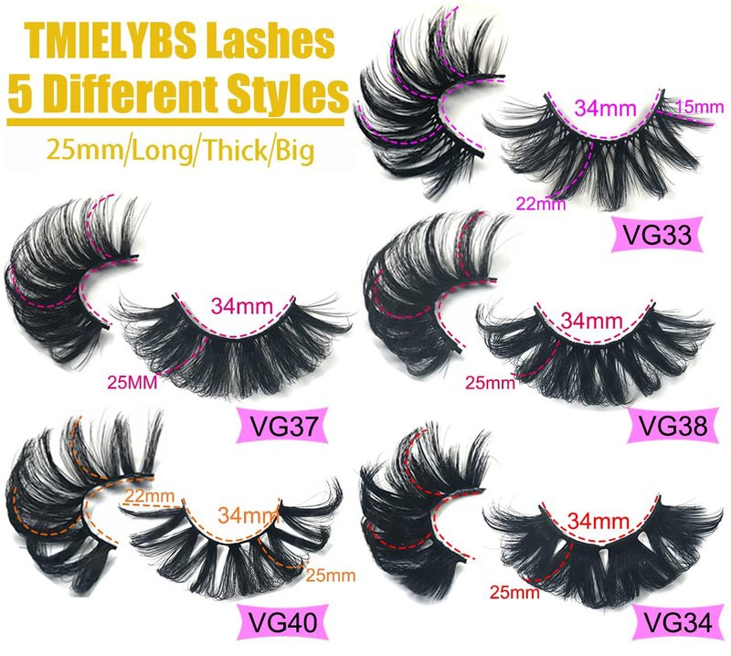 25MM Mink Lashes 25 mm False Eyelashes Long 20 Pairs Pack Dramatic 5D Full Volume Fake Eyelashes 5 Styles Wispy Curly Mink Eyelashes Wholesale, by TIMELABS