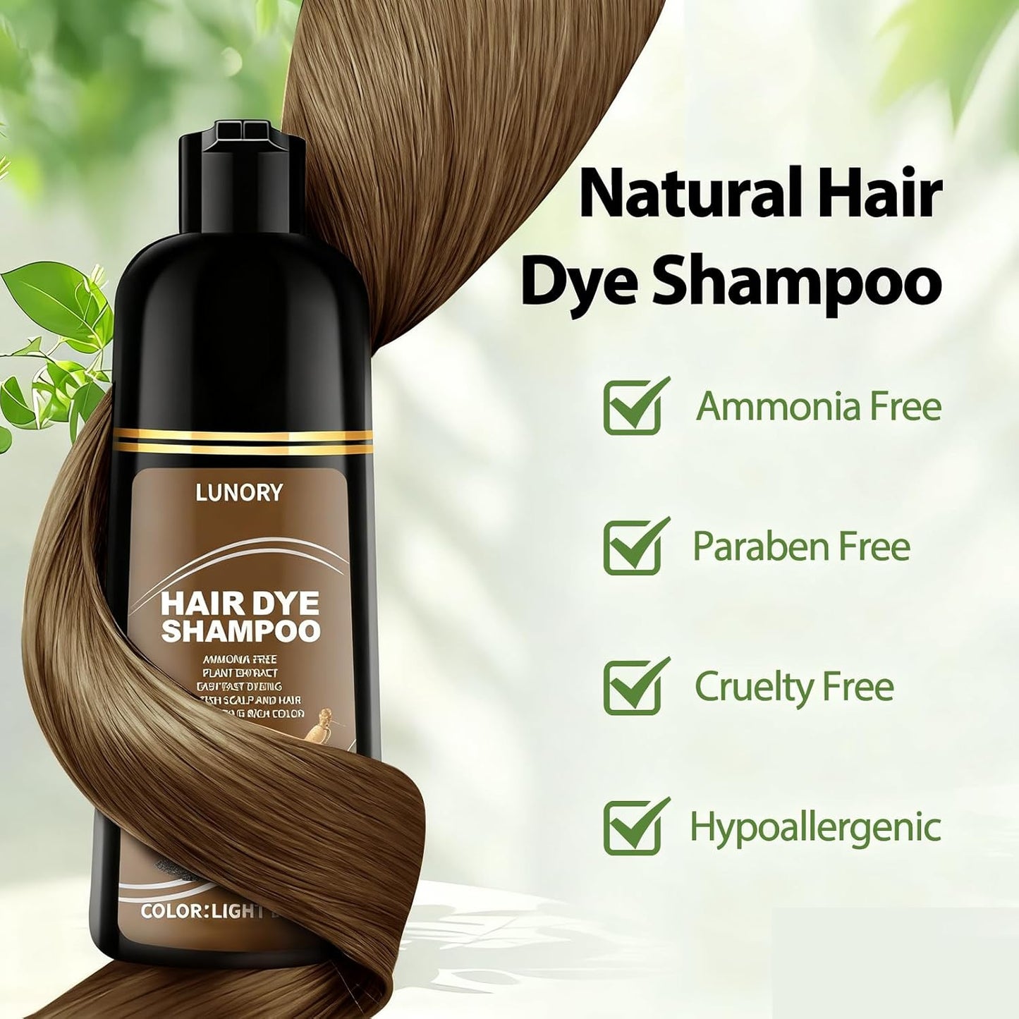 Light Brown Hair Dye Shampoo - 100% Gray Coverage, Argan Oil & Ginseng, Ammonia-Free | Long-Lasting Semi-Permanent Color for Men & Women