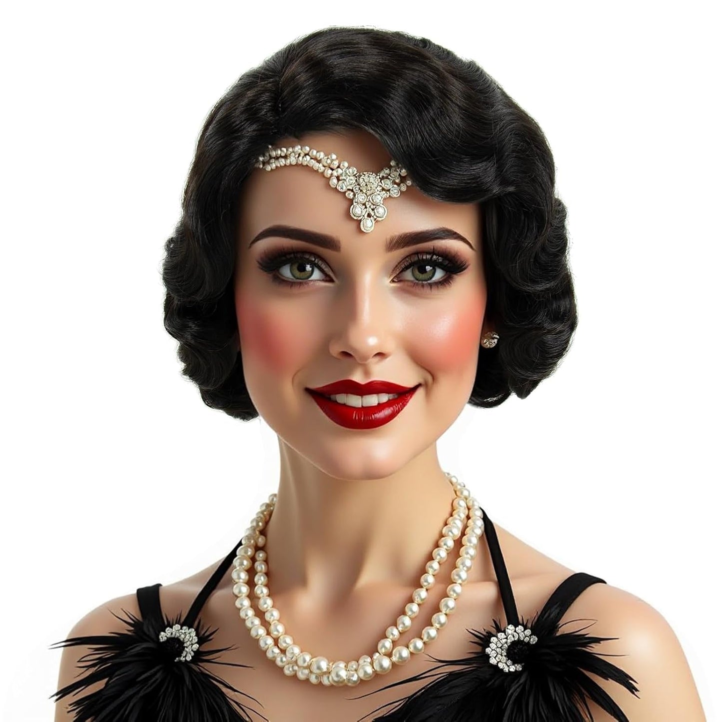 1920s Black Finger Wave Wig for Women - Vintage Gatsby Flapper Costume Hairpiece | Synthetic Full-Length Design
