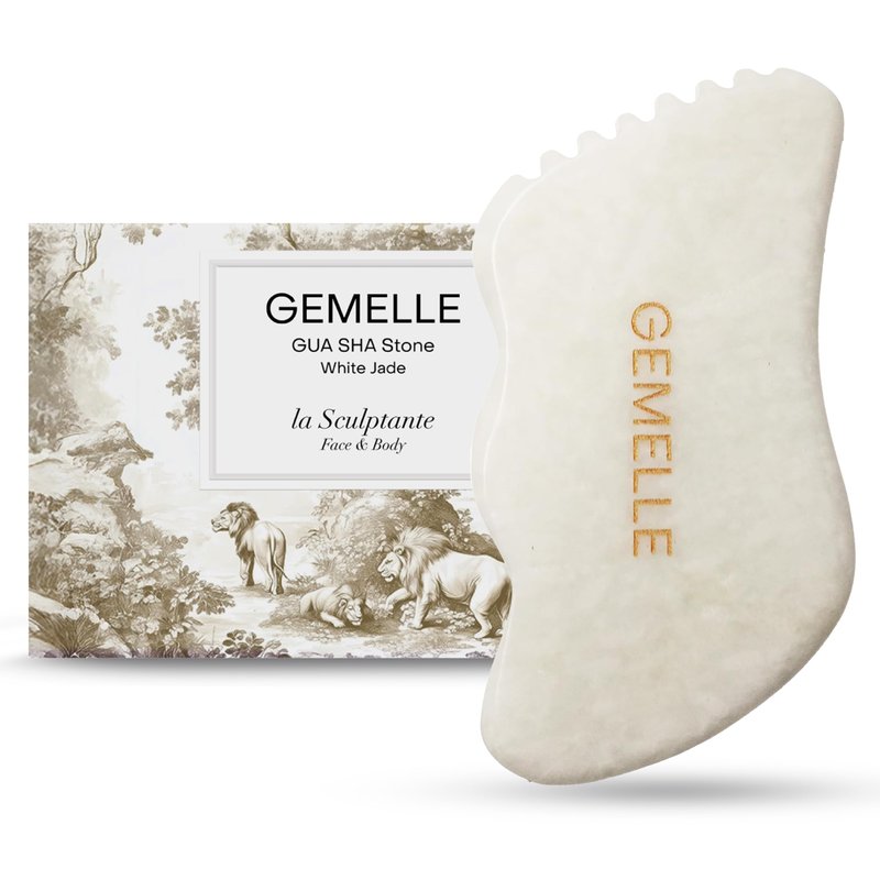 GEMELLE White Jade Gua Sha Tool – 10x Award-Winning Face & Body Sculpting Stone with 5-Edge Design for Lymphatic Drainage, Puffiness & Jawline – Premium Gift for Women, Glow-Boosting Natural Ritual