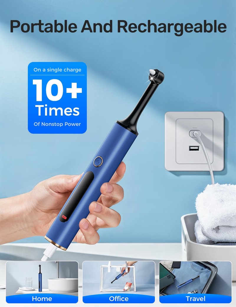 Tooth Polisher, Rechargeable Teeth Polishing Kit for Teeth Whitening, Tooth Polisher for Tartar Stain Removal, Teeth Cleaner Tools for Home Use with 3 Polish Paste and 5 Brush Heads, LED Light