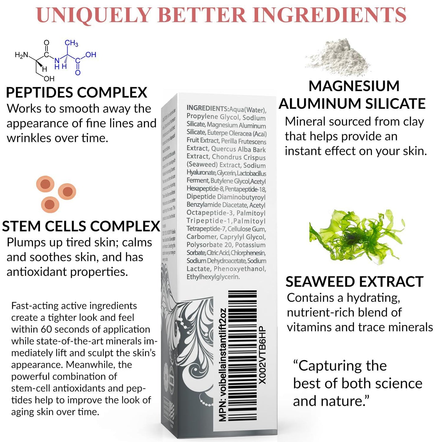 Instant Face Lift Cream 2 oz - Best Eye, Neck, Face Tightening, Lifting & Firming Serum To Smooth Appearance, Hide Loose Sagging Skin, Puffiness, Fine Lines & Wrinkles in Mins (Peptides & Stem Cells)