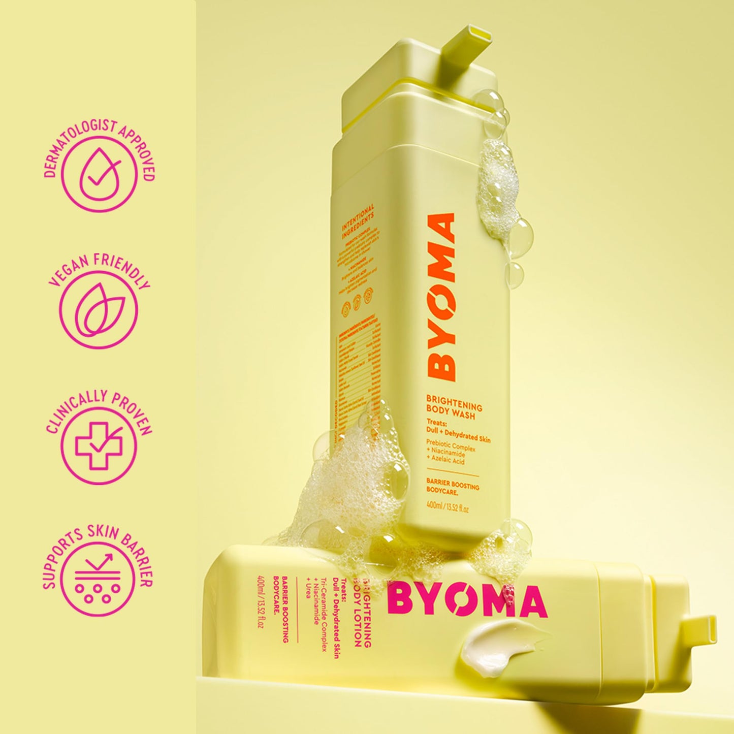 BYOMA Brightening Body Wash & Lotion Bundle – For Dull, Dehydrated Skin – Niacinamide & Azelaic Acid to Brighten, Even Tone & Support Skin Barrier – 13.52 fl oz +16.9 fl oz