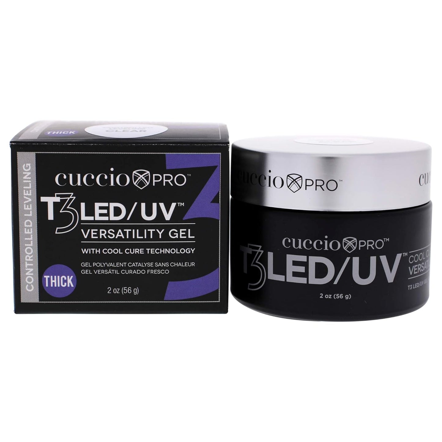 Cuccio Pro T3 LED/UV Cool Cure Gel - Flexible & Strong Adhesion - Quick Cure - 2 Oz Clear Nail Gel