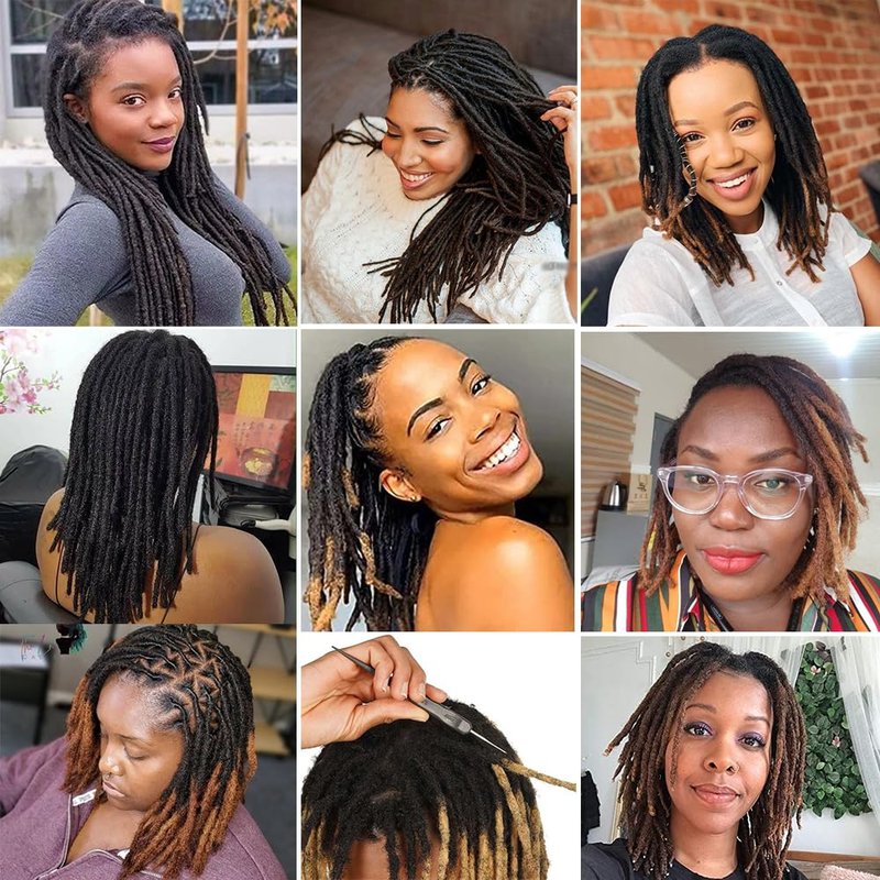 Loc Extensions Human Hair 0.8 cm Dreadlock Extensions Human Hair Dread Extensions Dread Lock Hair Extensions For Men Women 8 Inch 30 Strands 100% Real Human Hair Locs Handmade Permanent Locs