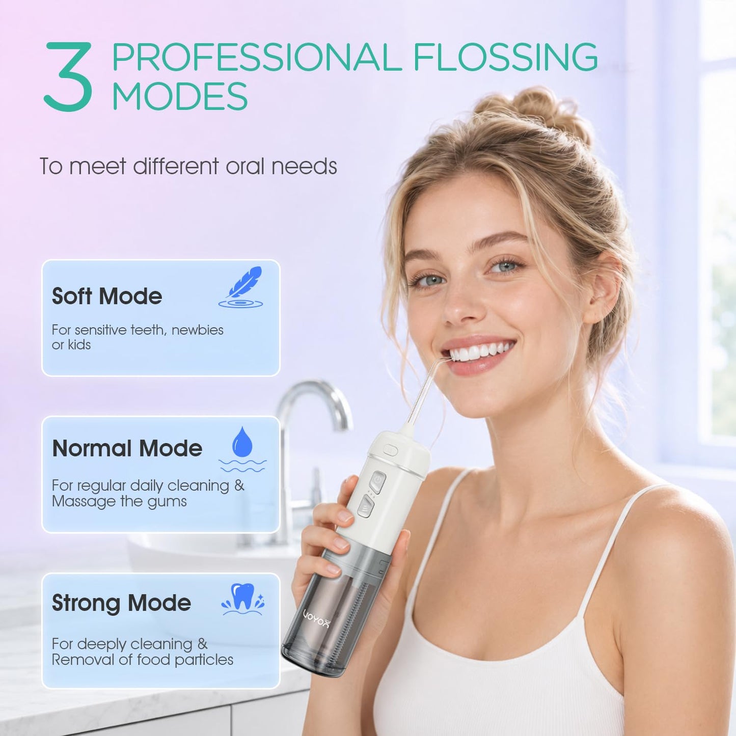 VOYOR-HEALTH Travel Water Flosser Portable, Mini Cordless Oral Irrigator with Telescopic Water Tank, IPX7 Waterproof Water Flosser for Teeth Cleaning Braces & Dental Care WF510 (Silver)
