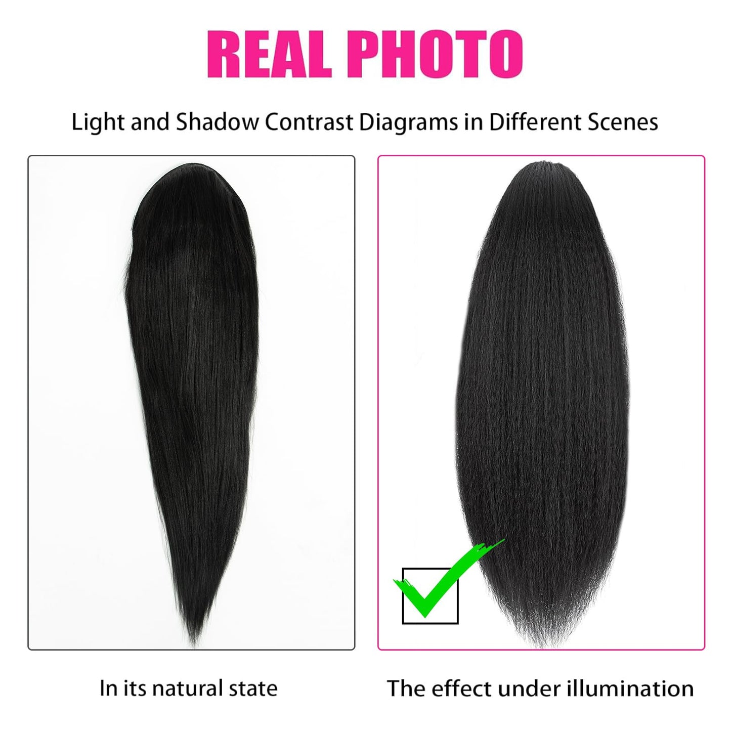 Yaki Straight Ponytail Extension, Wrap Around Ponytail Extension for Black Women, Yaki Human Hair Extension, Natural Black (Drawstring ponytail, 24 inch)