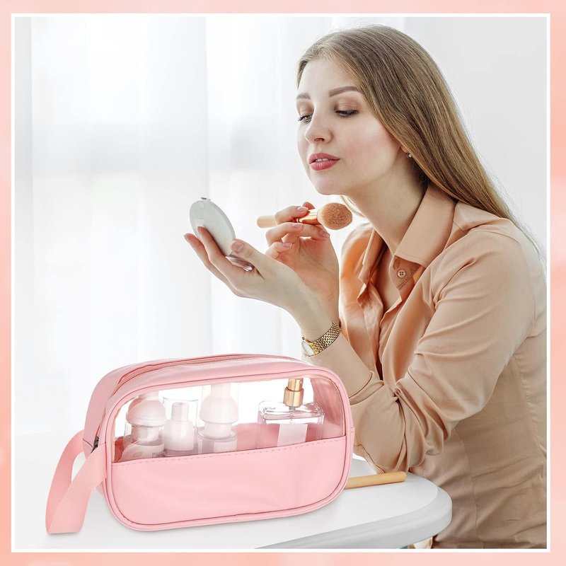 Buryeah 12 Pieces Toiletry Bags Bulk for Women Men Translucent Small Travel Makeup Pouch Portable Waterproof Organizer Set for Accessories Toiletries Gifts for Wedding(Pink)