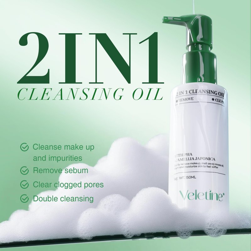 veletine 2-in-1 Makeup Remover Cleansing Oil -Centella & Camellia Extracts, Lightweight, Deep Cleansing & Moisturizing, Daily Makeup Remover, Suitable for All Skin Types, 150ml