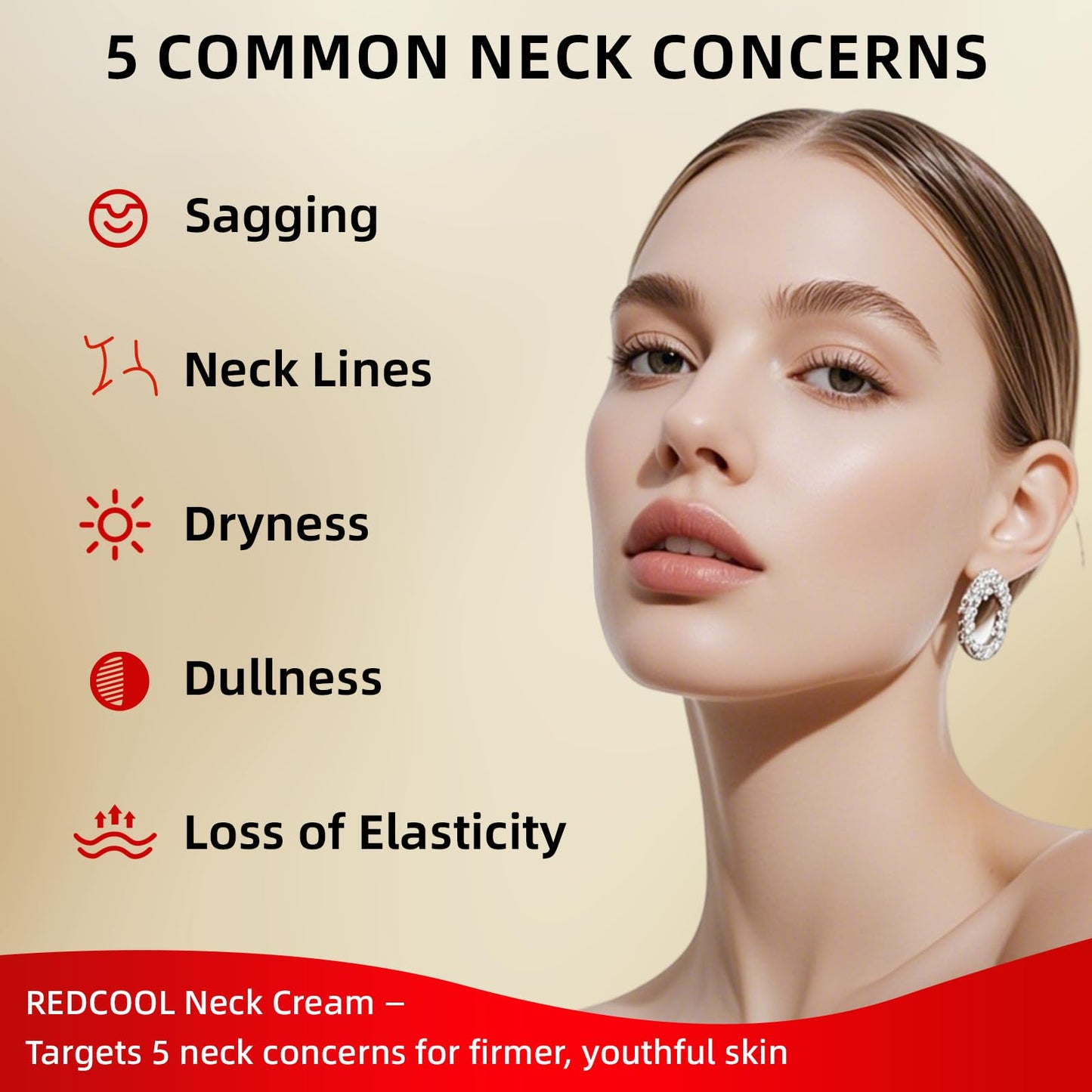 Redcool Retinol Neck Firming Cream – Neck Cream for Firming and Tightening, Skin Tightening Cream for Face, Tighten and Lift Neck Cream with Collagen & Hyaluronic Acid, Anti-Aging Moisturizer 1.76 oz