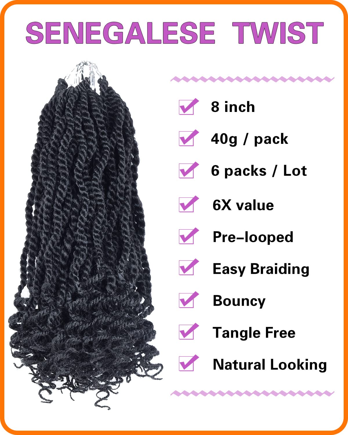 TOZIKA 6 Packs Senegalese Twist Crochet Hair 18 Inch Crochet Braids Senegalese Twists Synthetic Braiding Hair Extension (TBUG#, 18 Inch)