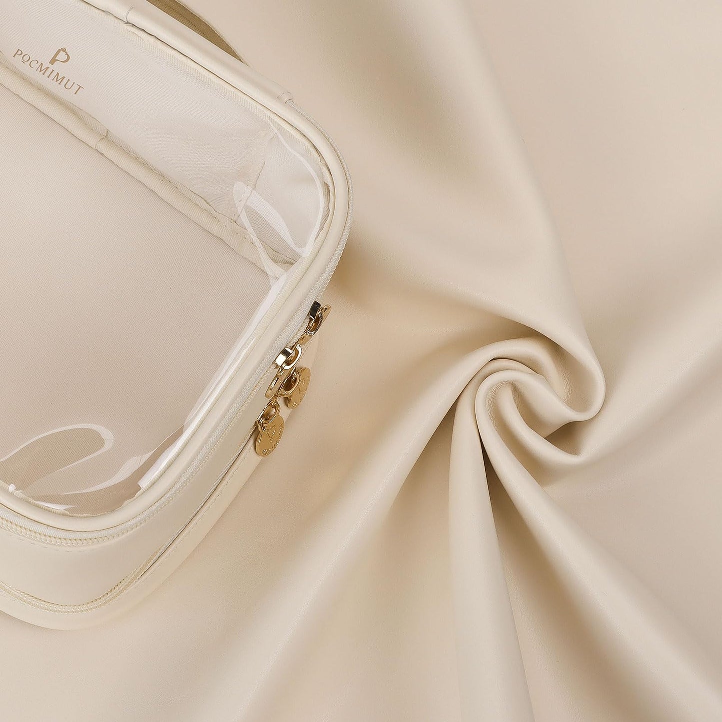 Pocmimut Clear Makeup Bags,Small Makeup Pouch with Large Cosmetic Bag Toiletry Bag Car Accessories Storage for Women,Travel Essentials Organizers,Beige