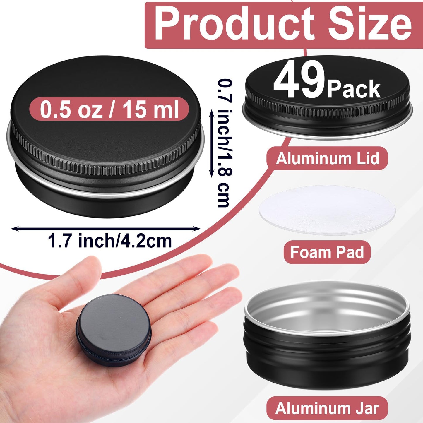 Moxweyeni 150 Pack 0.5 oz Containers with Lids 15 ml Black Tins 1/2 oz Aluminum Metal Tins Small Round Containers for Salve, Balms, Toiletries, Creams, Samples