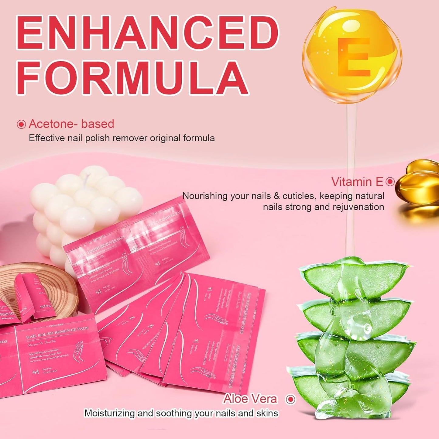 MAYEEN Nail Polish Remover Pads Individually Wrapped Acetone Gel Polish Remover Pads For Gel & Acrylic Nails Moisturizing & Gentle Travel Pads
