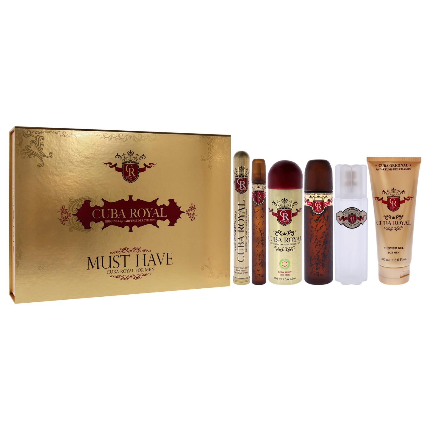 Cuba Royal for Men Gift Set (Eau de Toilette Spray 3.4 ounce, Eau de Toilette Spray 1.17 ounce, Shower Gel, After Shave, Body Spray)