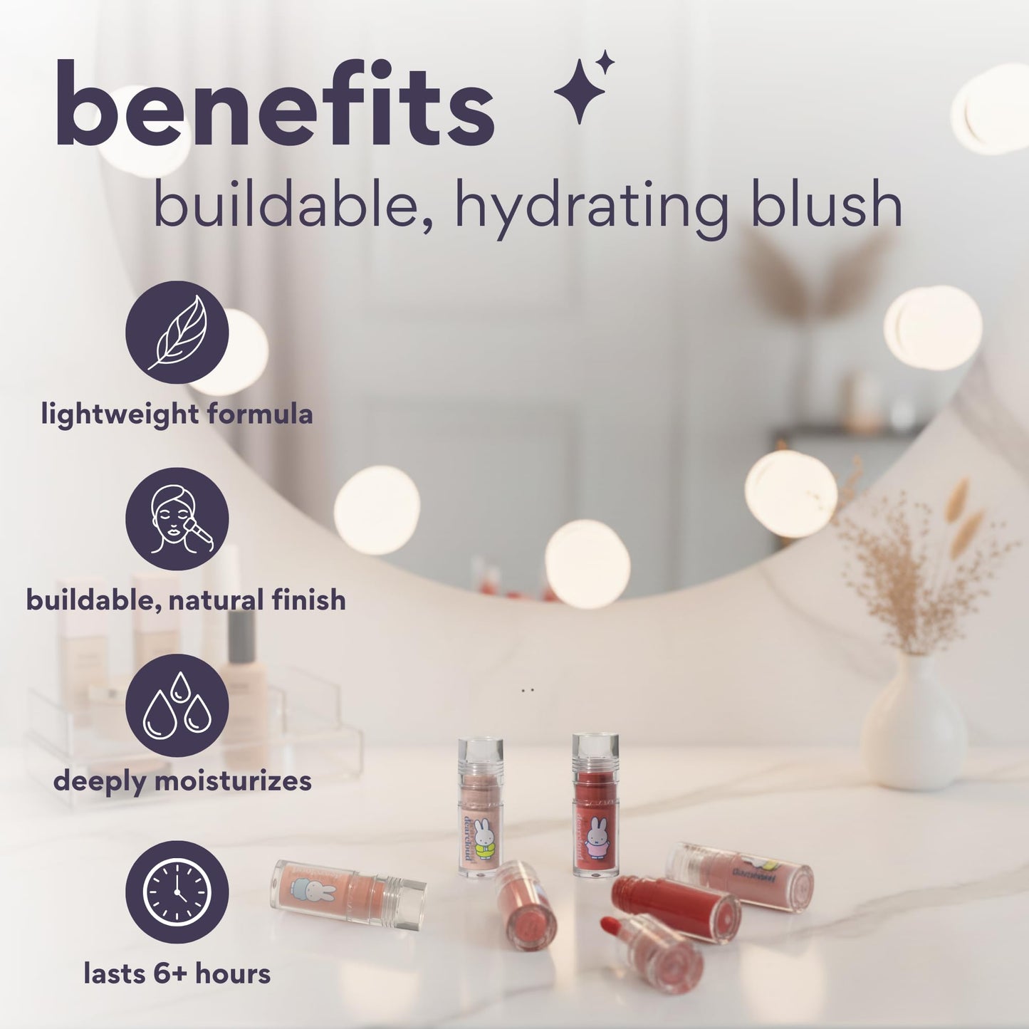 dearcloud Miffy Gentle Crush Serum Blush – Liquid Blush for Cheeks with Hyaluronic Acid – Korean Beauty Makeup - .19 fl oz (Well-Dressed)