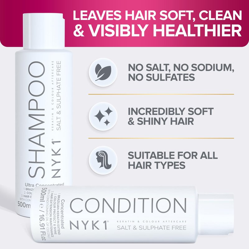 SALT NYK1 Sulfate-Free Shampoo and Conditioner Set for Color-Treated Hair, Extensions and Keratin Treatments (2 x 16.9 Fl Oz)