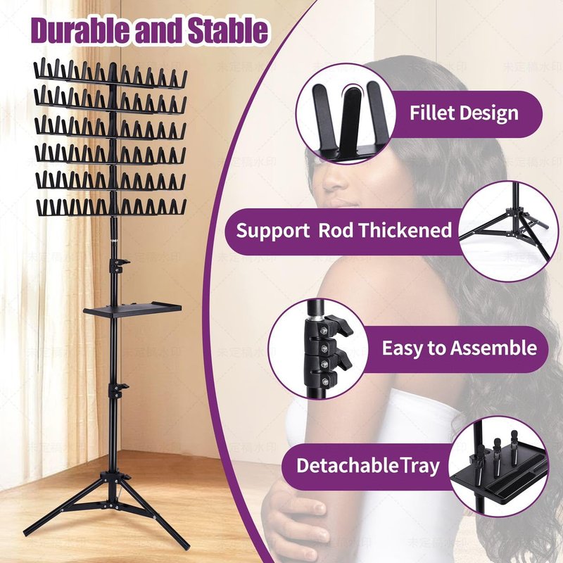 CF Braiding Hair Rack with Detachable Tray, Height Adjustable Braiding Rack 2-sided 144 Pegs Hair Extension Holder, Hair Stand with Storage Bag & Stylist Hair Braiding Accessories for Hair Salon