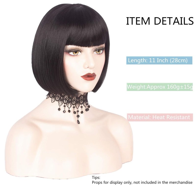Short Bob Wig with Bangs - Synthetic Full Wig for Women | 11 Inches, Perfect for Daily Wear & Cosplay