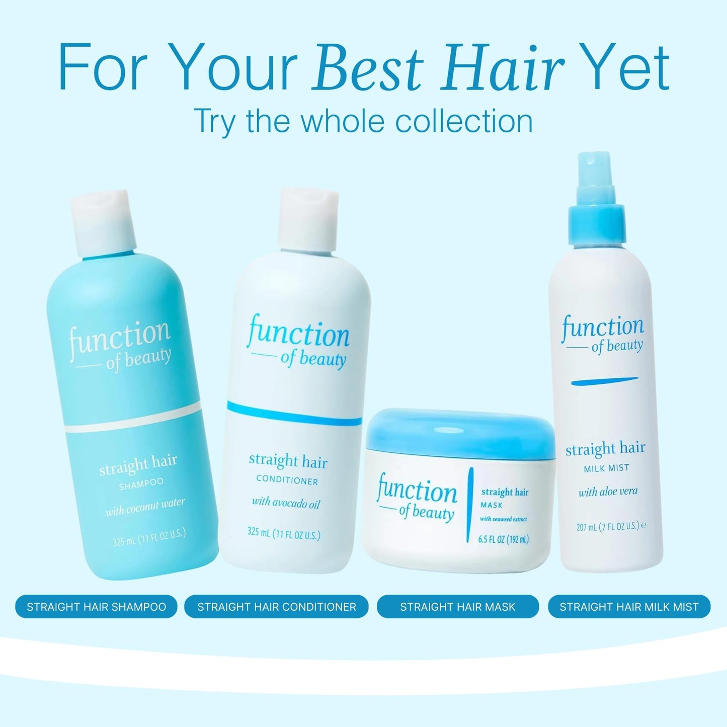 Function of Beauty Straight Leave In Hair Conditioner - Sulfate-Free Leave In Conditioner Treatment for Natural Volume & Shine - Anti-Frizz, Lightweight & Hydrating - Oily Hair Care Products