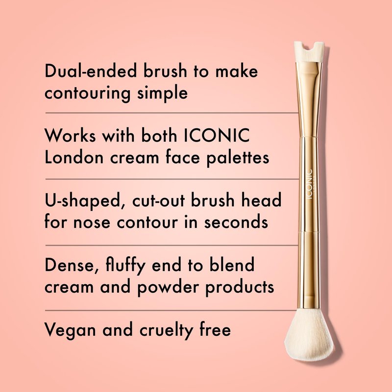 ICONIC LONDON Precision Duo Contour Brush | Two Sided Makeup Brush, Features a Buffing and a U-Shaped Contour Brush, Blend and Sculpt, Cruelty-Free