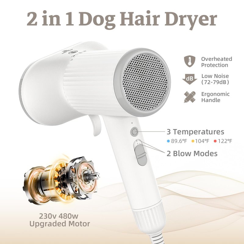 Dog Brush for Shedding, Professional 2-in-1 Pet Hair Dryer & Dog Grooming Brush with Removable Comb, Adjustable Temperature/Speed, Portable Brush for Dogs and Cats
