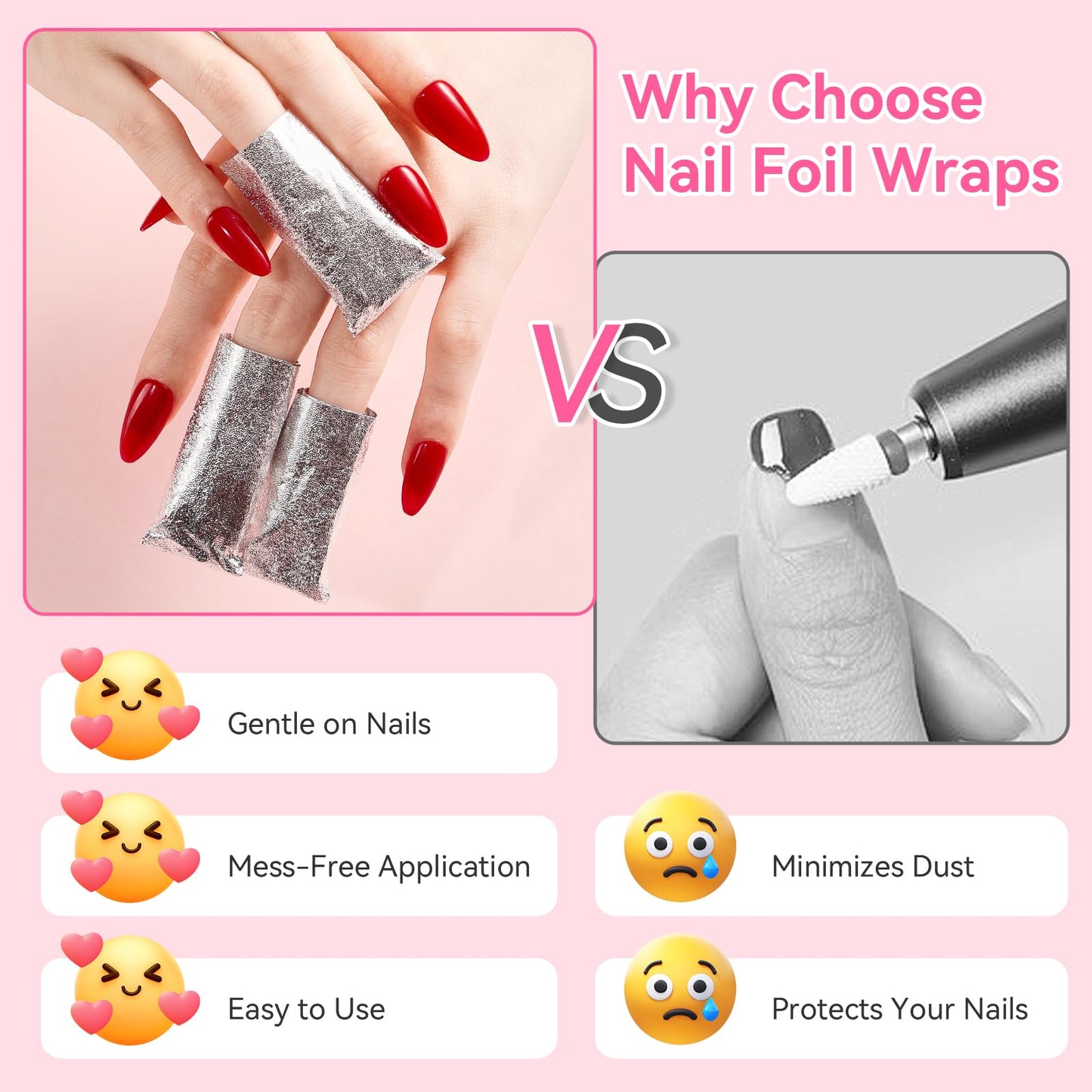 Makartt Nail Foil Wraps, 100PCS Soak Off Foils with Pre-Attached Larger Lint-Free Cotton Pads for Removing Gel Polish, Acrylic, Dip Powder, Builder Gel & Nail Glue