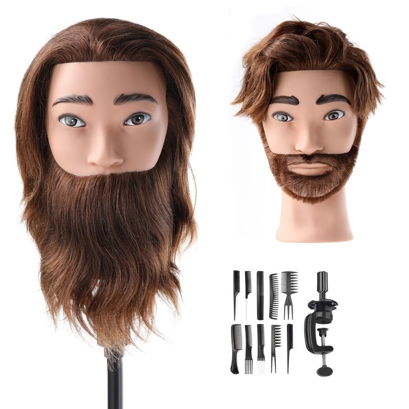 Male Mannequin Head with 100% Human Hair Barber Mannequin Head Hairdresser Training Doll Manikin Head for Men Hair Styling and Practice