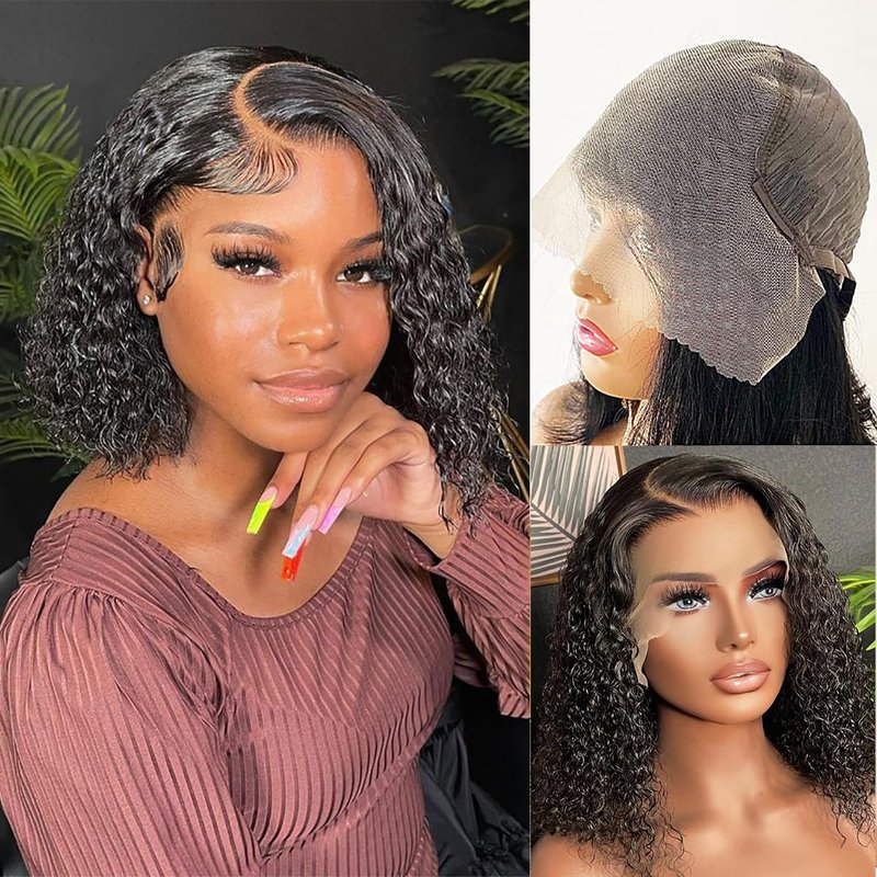 Tascal Bob Wig Human Hair 13x6 Deep Curly Lace Front Wigs Human Hair 180% Density Short Bob Wig Pre Plucked with Baby Hair Glueless Curly Wigs for Black Women(12 Inch)