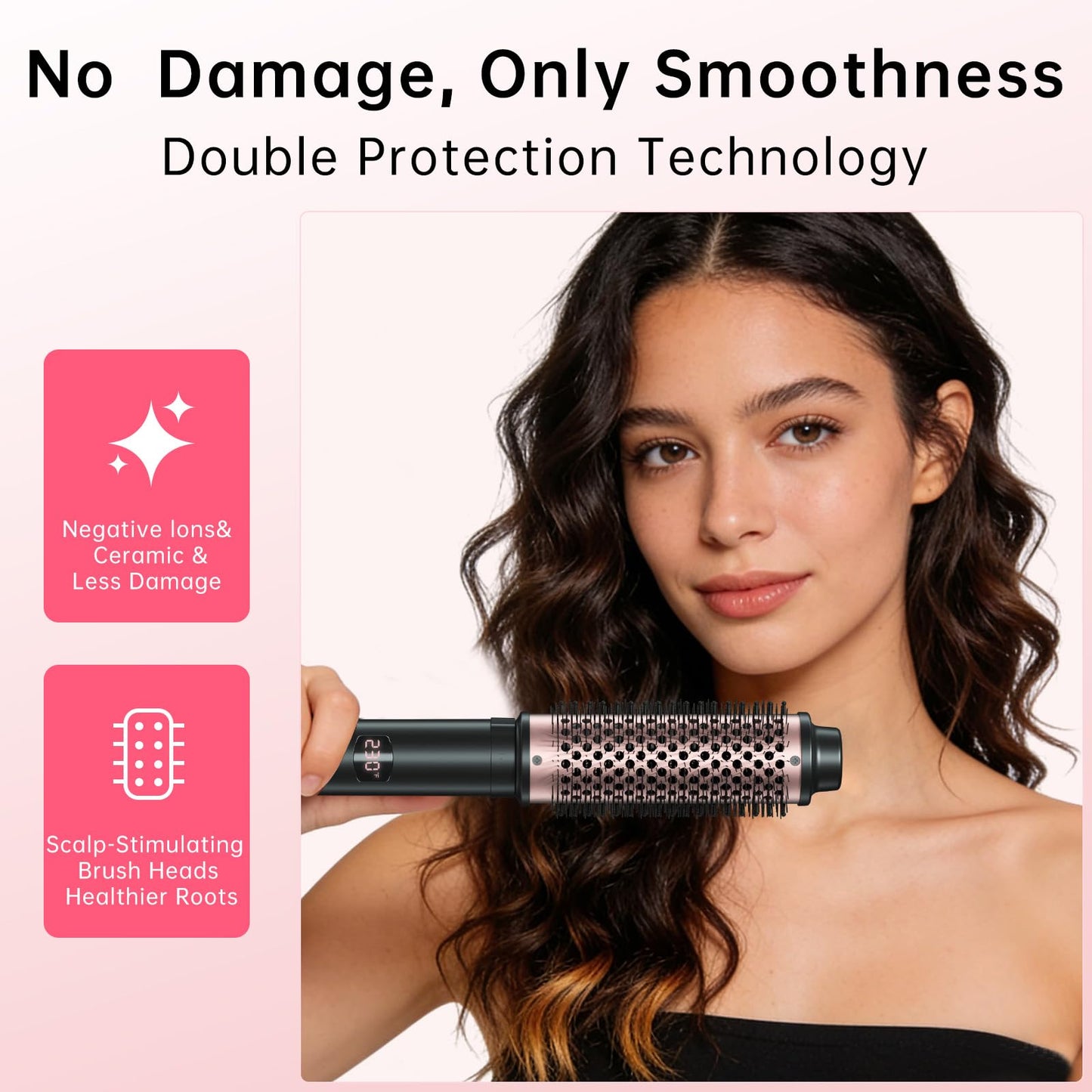 2in1 Negative Ion Thermal Brush -Heated Round Brush, Curling Iron 1 1/2 Inch& Curling Iron 1 3/4 Inch, 5 Temperature Settings,Dual Voltage