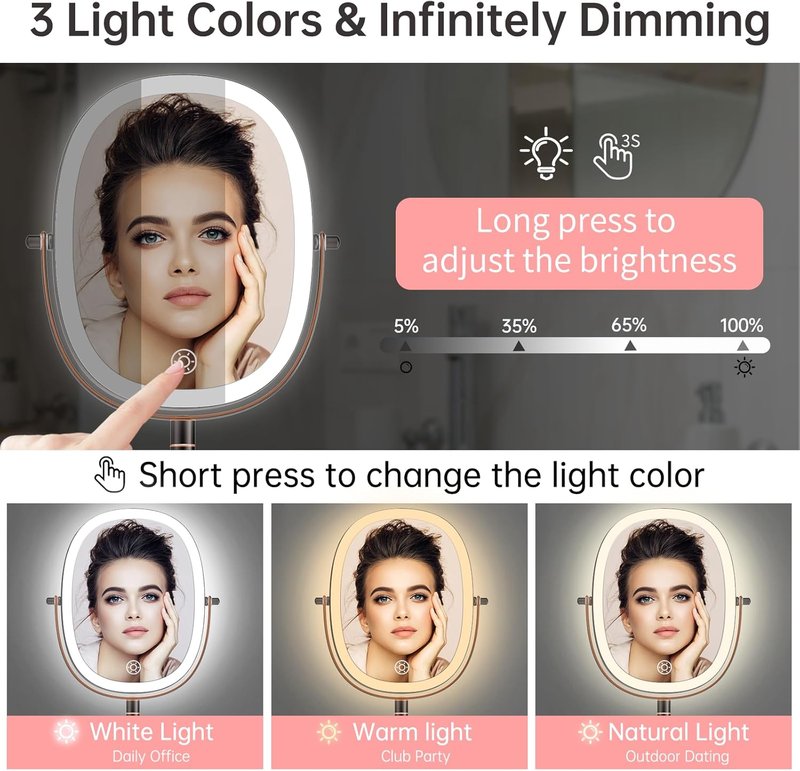 Funtoouch 30X/1X Wall Mounted Makeup Mirror - Rechargeable Double-Sided, 3 Color Modes, 360° Rotation | Antique Bronze