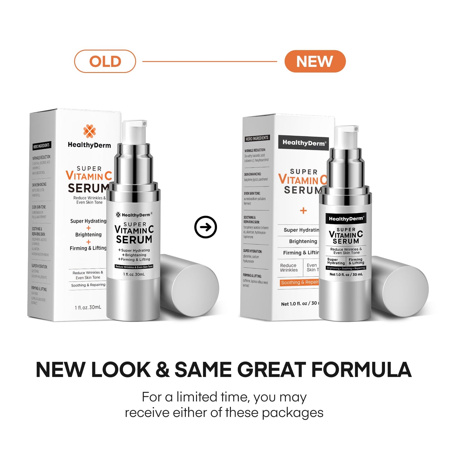 HealthyDerm Super Vitamin C Serum for Women Over 70: Niacinamide, Vitamin C, Hyaluronic Acid, Peptides, Vitamin E, Caffeine, Bakuchiol, Hydrating, Lifting, Face Wrinkle & Age Spots Reduction