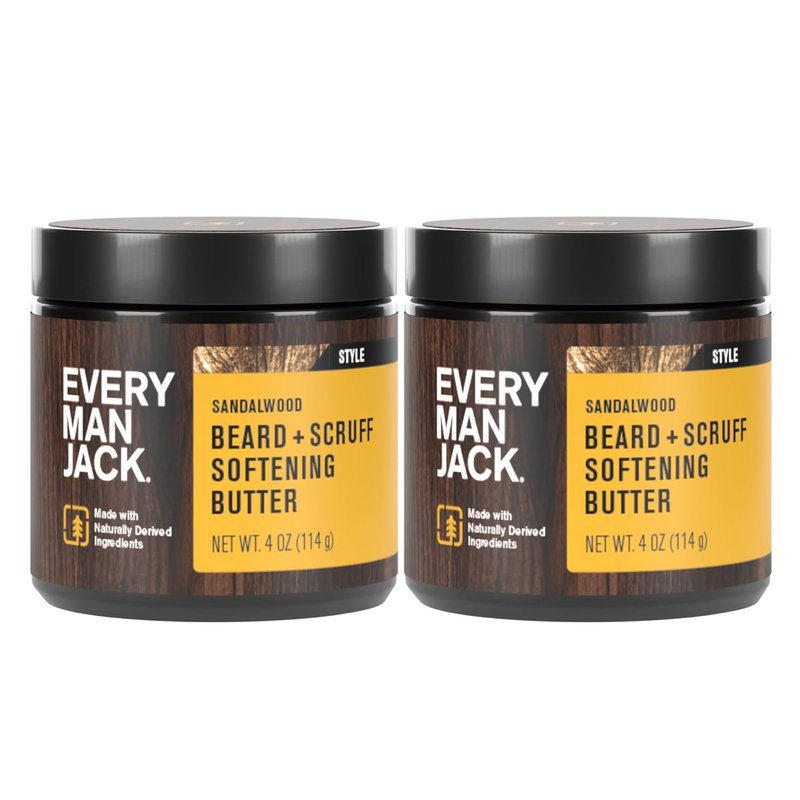 Every Man Jack Beard Softening Butter - Hydrates & Styles Dry Beards | Subtle Sandalwood Fragrance - 4 oz (2 Pack)