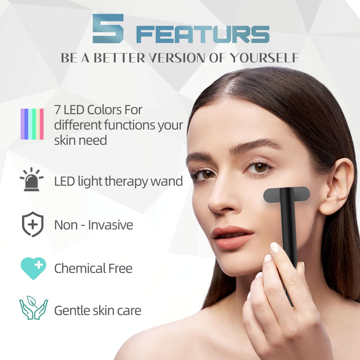 Fxtiaa Led-Light-Therapy, 7 Color Face Skincare Wand with Facial Massager LED Face Skin Rejuvenation for Face & Neck & Eye Skincare Equipment Red Light Wand