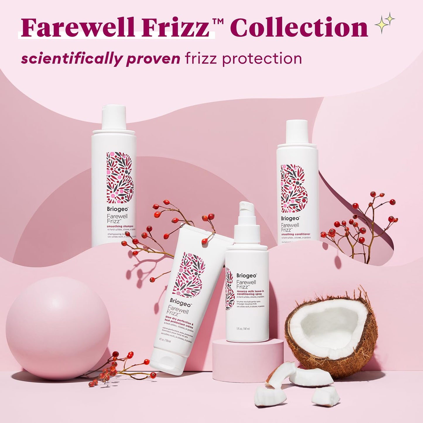 Briogeo Farewell Frizz Blow Dry Perfection & Heat Protectant Crème | Silicone-Free Styling Cream for Frizz Control, Smoothness & Shine | Protects Up to 450°F | Vegan & Cruelty-Free