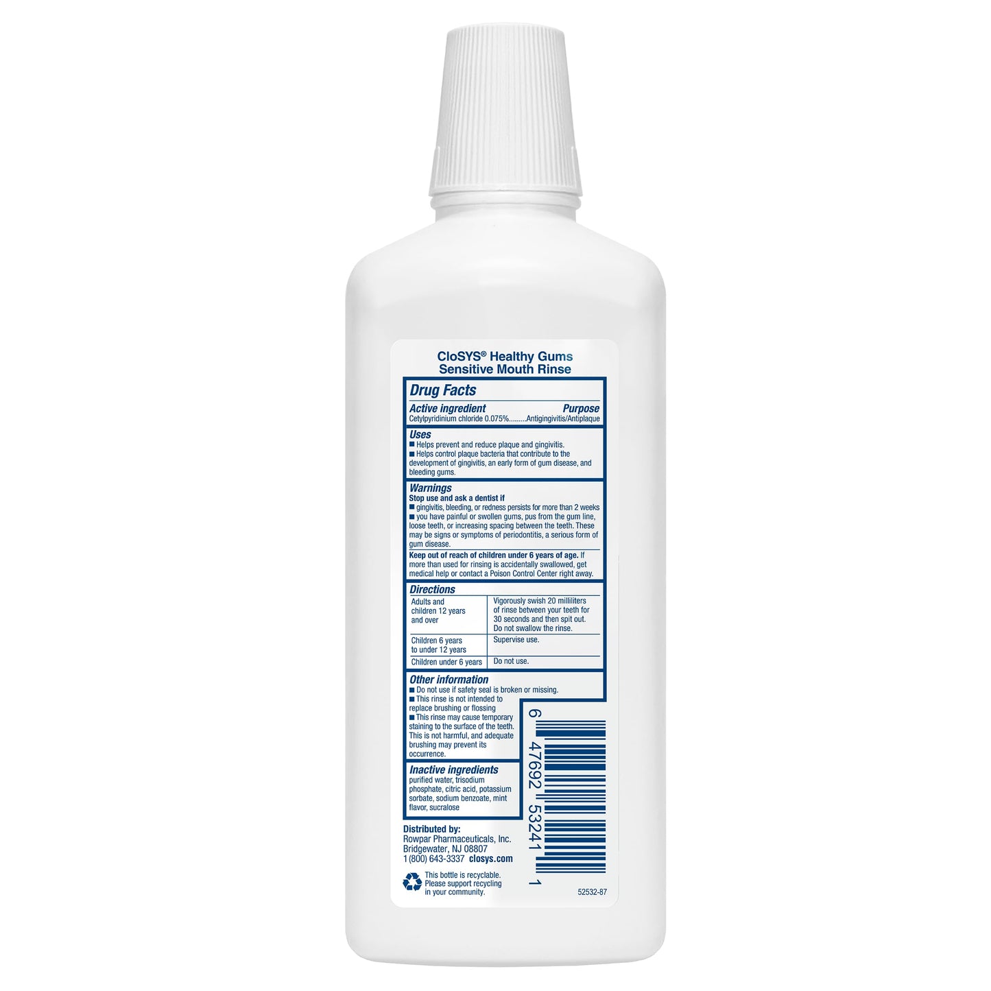 CloSYS Healthy Gums Mouthwash 32 Fl Oz, Pack of 3, Antiplaque, Anti-Gingivitis Mouthwash, Non-Burning, Non-Irritating