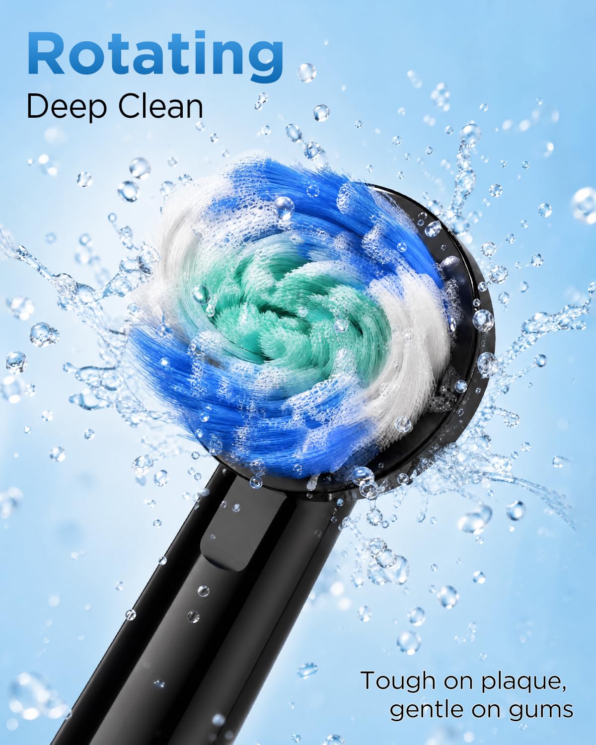 Rtauys Rotating Electric Toothbrush for Adults with 8 Brush Heads (2 Types), 5 Modes Rechargeable Power Toothbrush with Travel Case and 2 Minute Smrte Timer