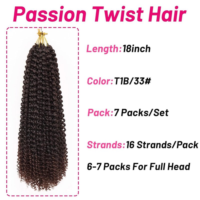Dorsanee Ombre Chocolate Brown Passion Twist Hair 18 Inch 7 Packs Water Wave Crochet Curly Braiding Braids Hair for Women (T33#)