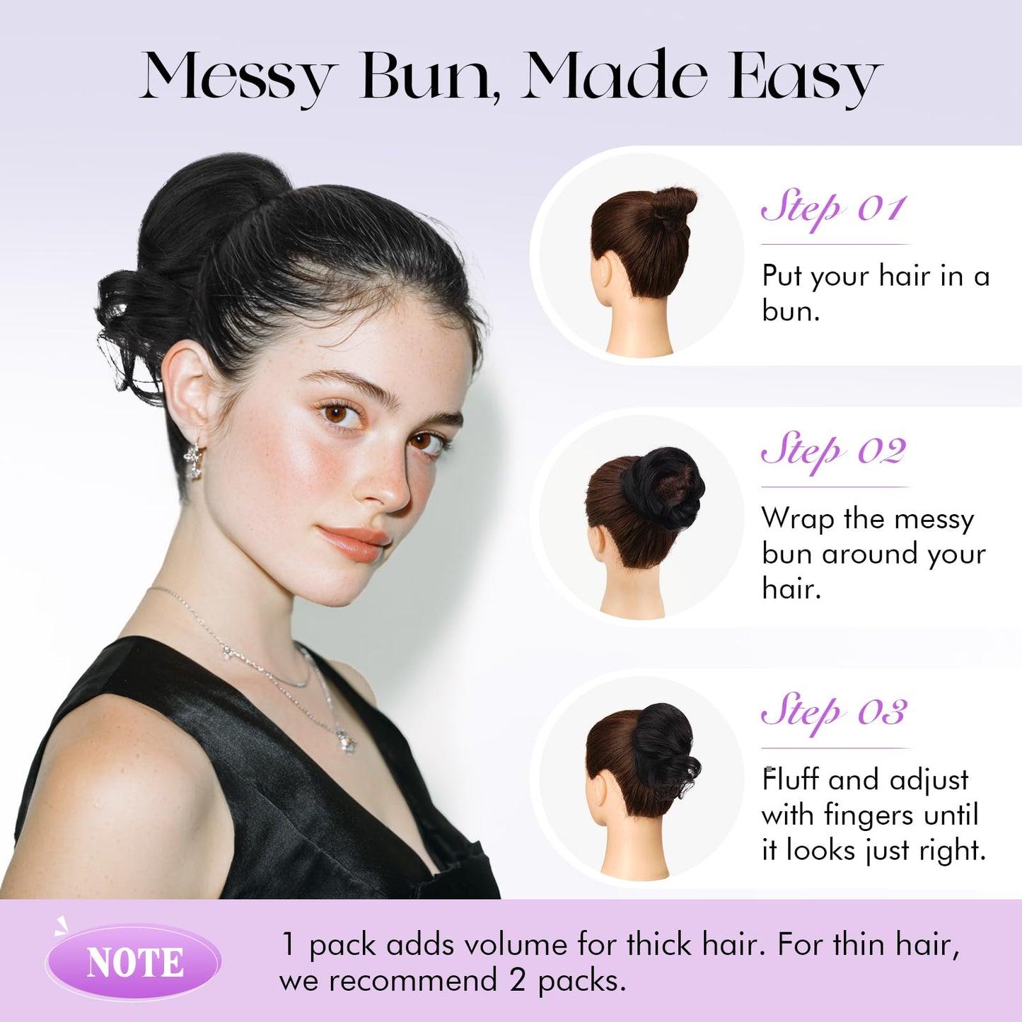SOFEIYAN Human Hair Bun 100% Real Human Hair 16g Messy Bun Natural Tousled Stretchy Fluffy Donut Updo Elegant Chignon with Elastic Rubber Band Fake Bun Hair Piece for Women - Dark Brown