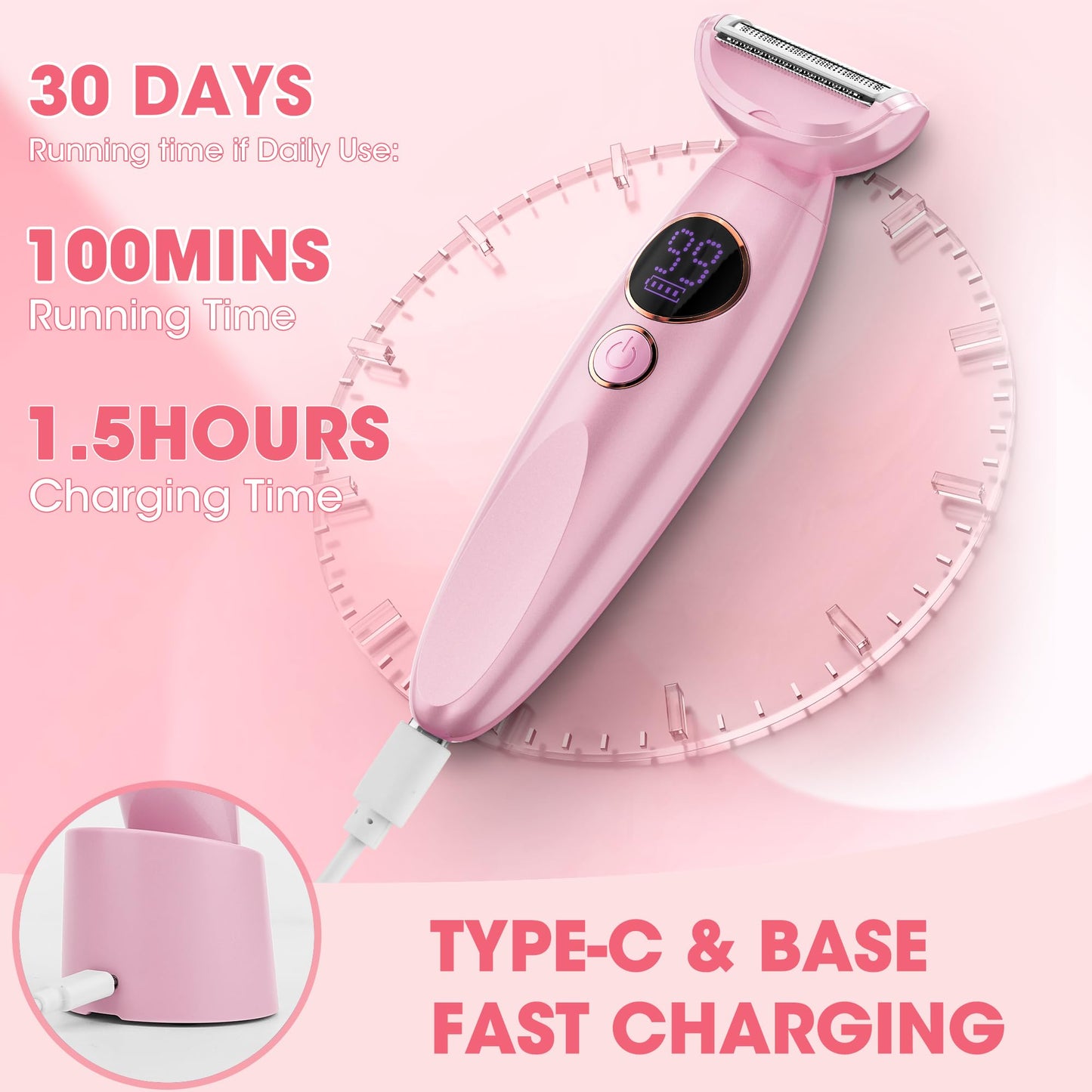 Karrte 6-in-1 Electric Razor for Women's Pubic Hair, Painless Body Shaver and Facial Epilator, Hair Removal for Face, Bikini Trimmer for Women's Private Area Green