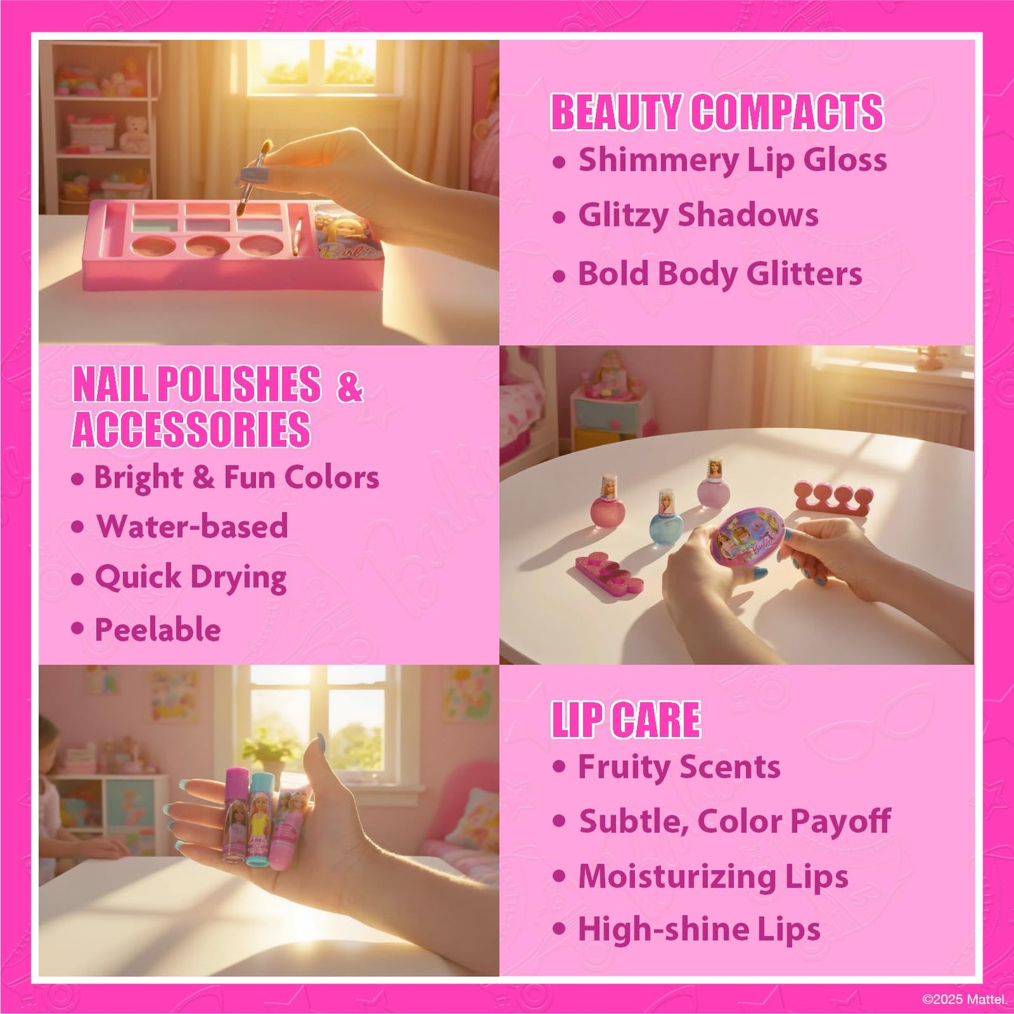 Barbie Makeup Set for Kids Girsl with Train Case, Includes Nail Polish, Lip Gloss and more, Kids Makeup Kit for Girls, Play Makeup, Party Favor, Birthday, For Kids Ages 3+, by Townley Girl